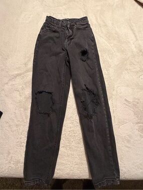 wild fable Black Distressed Straight-Leg Jeans